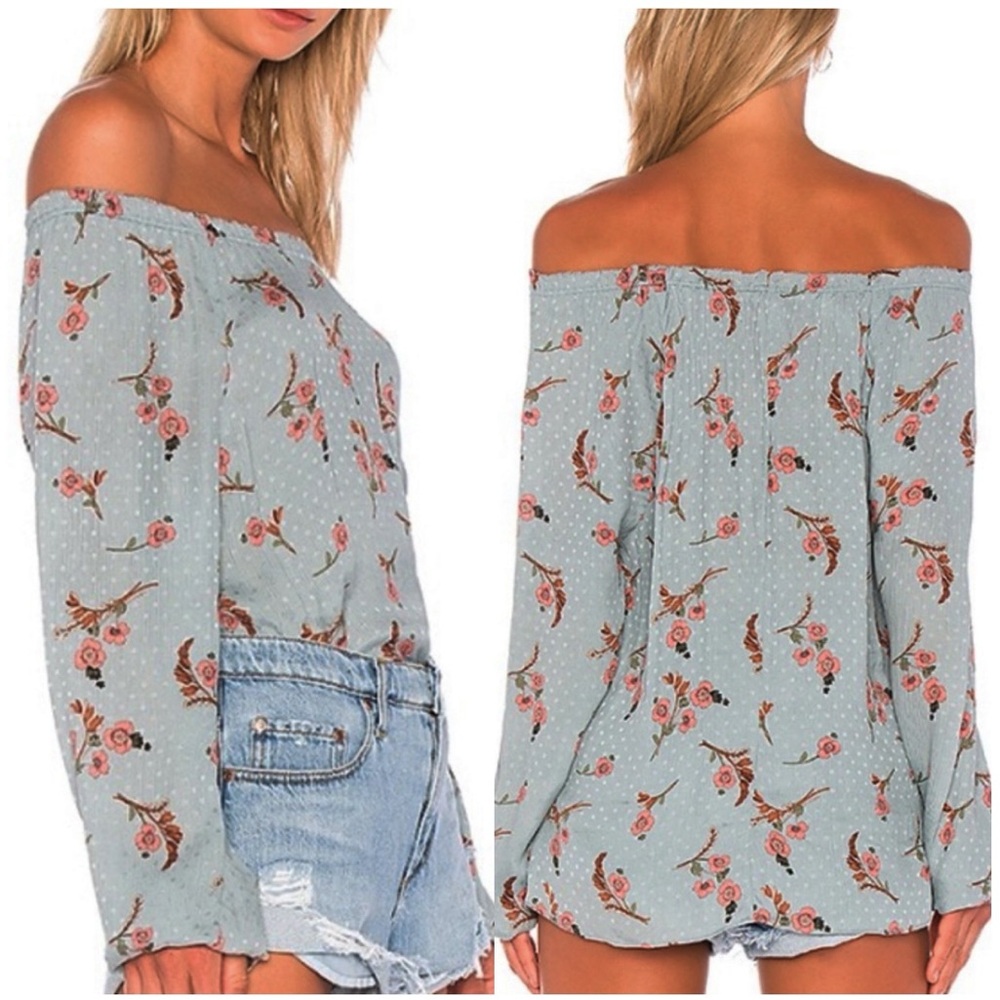 Rebecca Taylor Natalie Floral Off-Shoulder Combed Silk Top